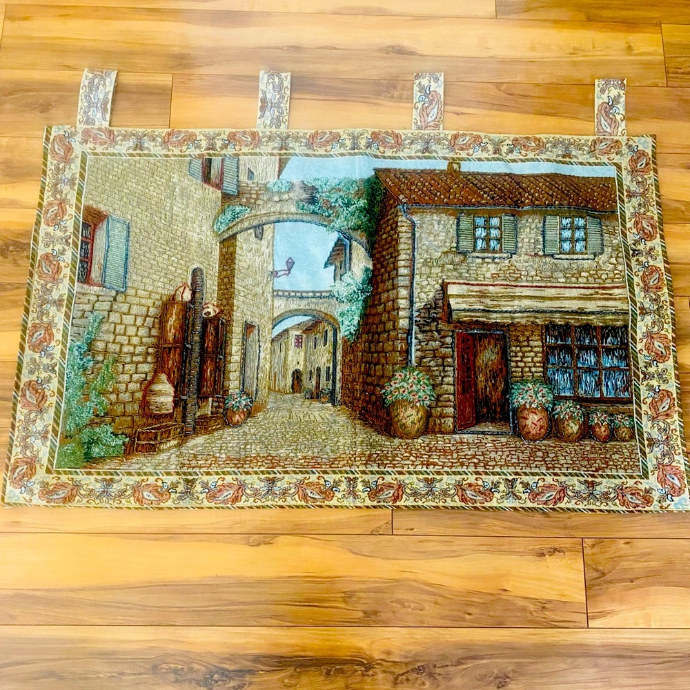 Vintage tapestry hand beaded wall hanging.